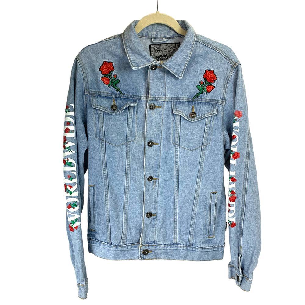 Brooklyn Clothing MFG Worldwide Denim Jean Jacket Roses Size Medium